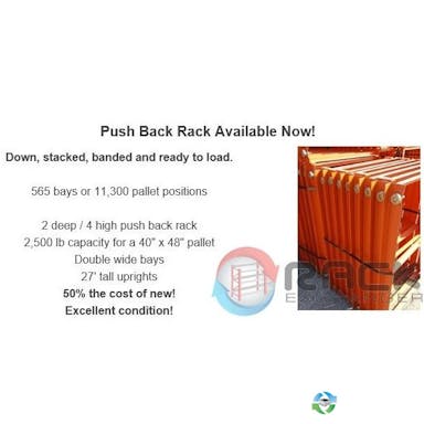 Push-Back Racks For Sale: Used Push Back Racks 565 Bays 2 deep x 4 high for 40x48 pallets Indiana In Indiana - image 1