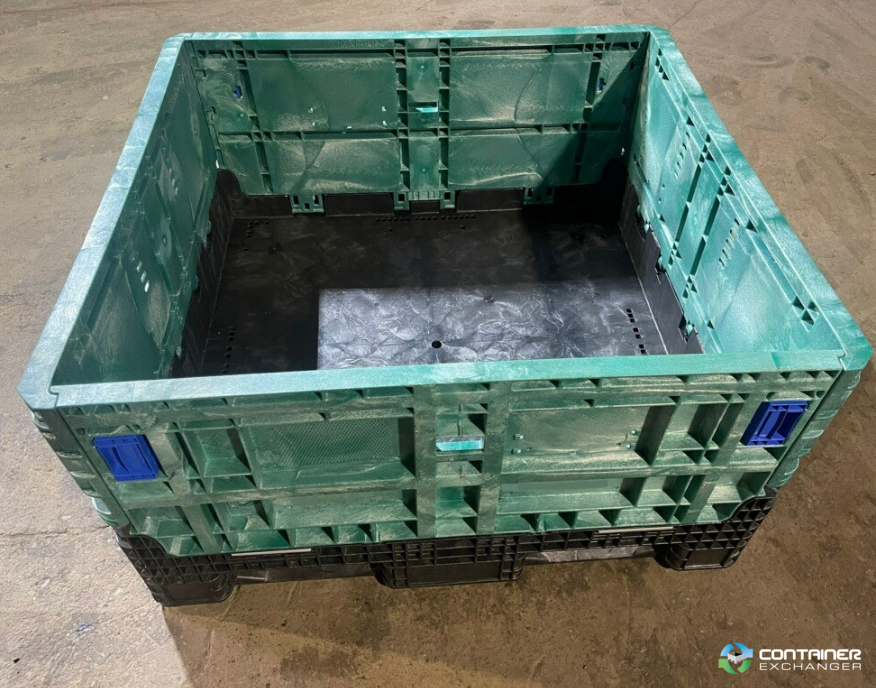 Pallet Containers For Sale: Used 45x48x25 Collapsible Bulk Containers with Drop Doors -Black Base Green Walls Michigan In Michigan - image 1