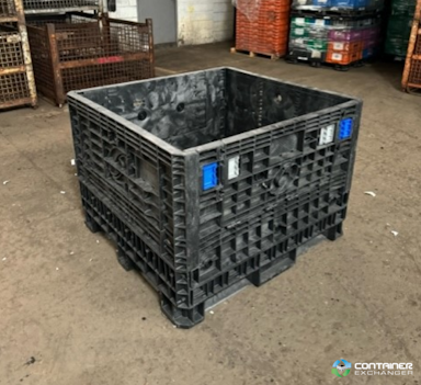 Pallet Containers For Sale: Used Orbis 45x48x34 Collapsible Bulk Containers with Drop Doors - Black with Vented Floors In Michigan - image 1