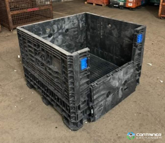 Pallet Containers For Sale: Used Orbis 45x48x34 Collapsible Bulk Containers with Drop Doors - Black with Vented Floors In Michigan - image 2