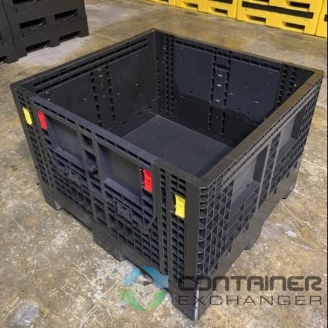 Pallet Containers For Sale: New Monoflo 48 x 44.5 x 34 Collapsible Bulk Boxes w. 2 drop doors - Black In Georgia - image 1