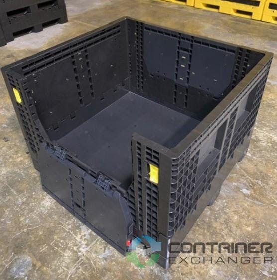 Pallet Containers For Sale: New Monoflo 48 x 44.5 x 34 Collapsible Bulk Boxes w. 2 drop doors - Black In Georgia - image 2